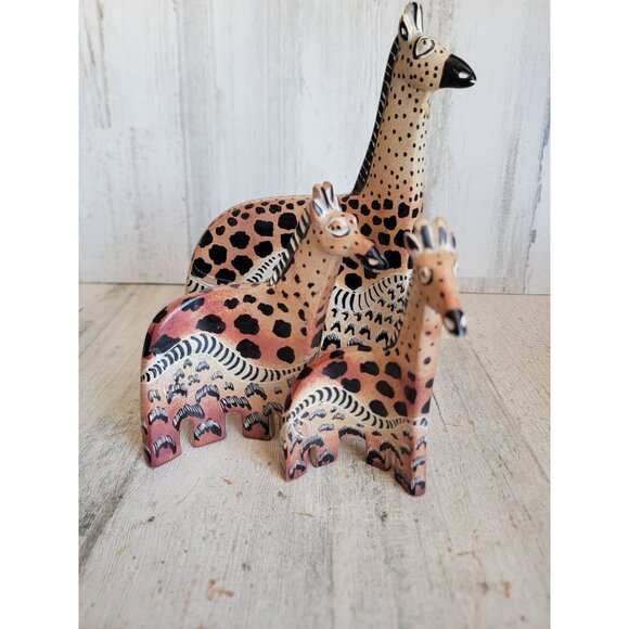Nesting African soapstone giraffe vintage zoo animals set mama baby - Picture 2 of 6